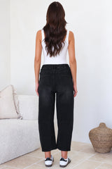 Lowen Barrel Jeans - Elasticated Waist Patch Pocket & Knee Detail Jeans in Black