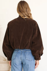 Lowry Jacket - Faux Suede Bomber Jacket with Pockets in Brown
