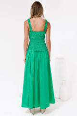 Loyola Maxi Dress - Shirred Bodice Sun Dress with Side Split in Green