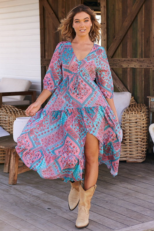 JAASE - Tessa Maxi Dress: A Line Pull Tie Waist Dress in Luana Print