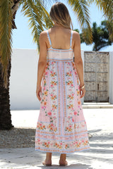 Luann Maxi Dress - Square Neckline Thick Strap Sun Dress in Pietra Print