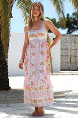 Luann Maxi Dress - Square Neckline Thick Strap Sun Dress in Pietra Print
