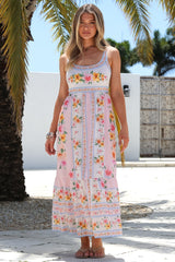 Luann Maxi Dress - Square Neckline Thick Strap Sun Dress in Pietra Print