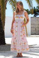 Luann Maxi Dress - Square Neckline Thick Strap Sun Dress in Pietra Print