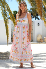 Luann Maxi Dress - Square Neckline Thick Strap Sun Dress in Pietra Print