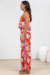 Luchia Jumpsuit - Sleeveless Overlay Bodice Jumpsuit with Ric Rac Trims in Blossaria Print