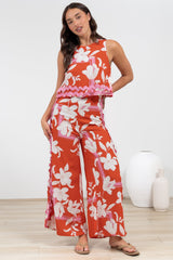 Luchia Jumpsuit - Sleeveless Overlay Bodice Jumpsuit with Ric Rac Trims in Blossaria Print