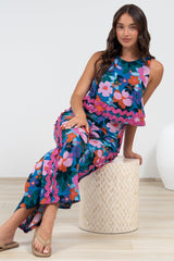 Luchia Jumpsuit - Sleeveless Overlay Bodice Jumpsuit with Ric Rac Trims in Florabelle Print