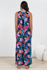Luchia Jumpsuit - Sleeveless Overlay Bodice Jumpsuit with Ric Rac Trims in Florabelle Print