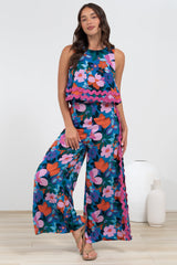 Luchia Jumpsuit - Sleeveless Overlay Bodice Jumpsuit with Ric Rac Trims in Florabelle Print