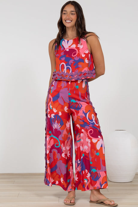 Luchia Jumpsuit - Sleeveless Overlay Bodice Jumpsuit with Ric Rac Trims in Talina Print