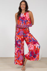 Luchia Jumpsuit - Sleeveless Overlay Bodice Jumpsuit with Ric Rac Trims in Talina Print