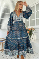 JAASE - Luciana Maxi Dress: Pull Tie Waist Tiered Dress with Frill Splicing in Nico Print