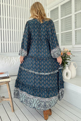 JAASE - Luciana Maxi Dress: Pull Tie Waist Tiered Dress with Frill Splicing in Nico Print