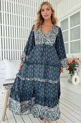 JAASE - Luciana Maxi Dress: Pull Tie Waist Tiered Dress with Frill Splicing in Nico Print
