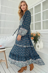 JAASE - Luciana Maxi Dress: Pull Tie Waist Tiered Dress with Frill Splicing in Nico Print