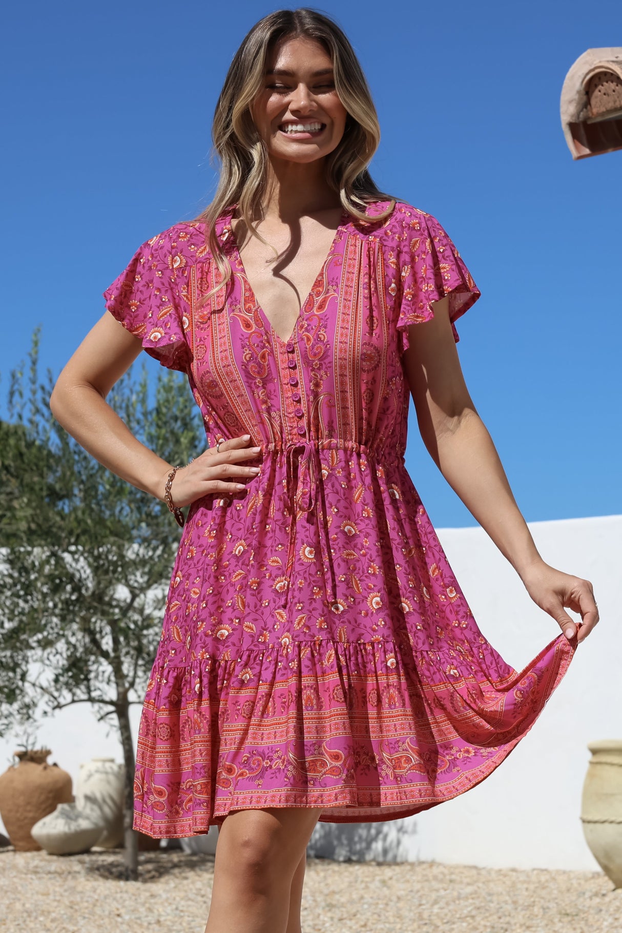 Lucille Mini Dress - Cap Sleeve A Line Dress in Quinne Print