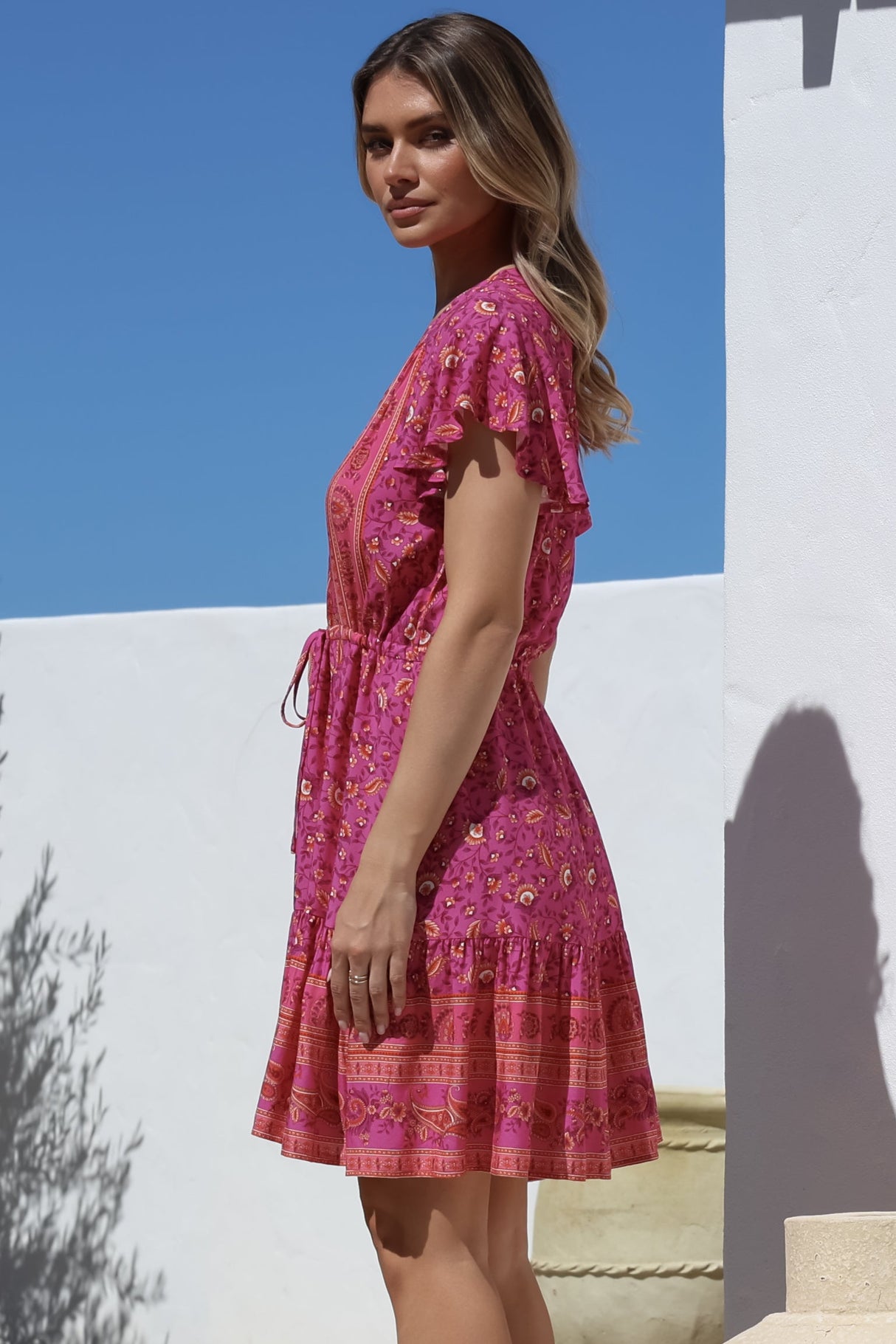Lucille Mini Dress - Cap Sleeve A Line Dress in Quinne Print