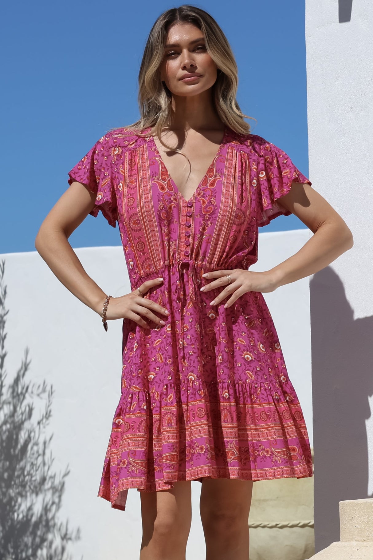 Lucille Mini Dress - Cap Sleeve A Line Dress in Quinne Print