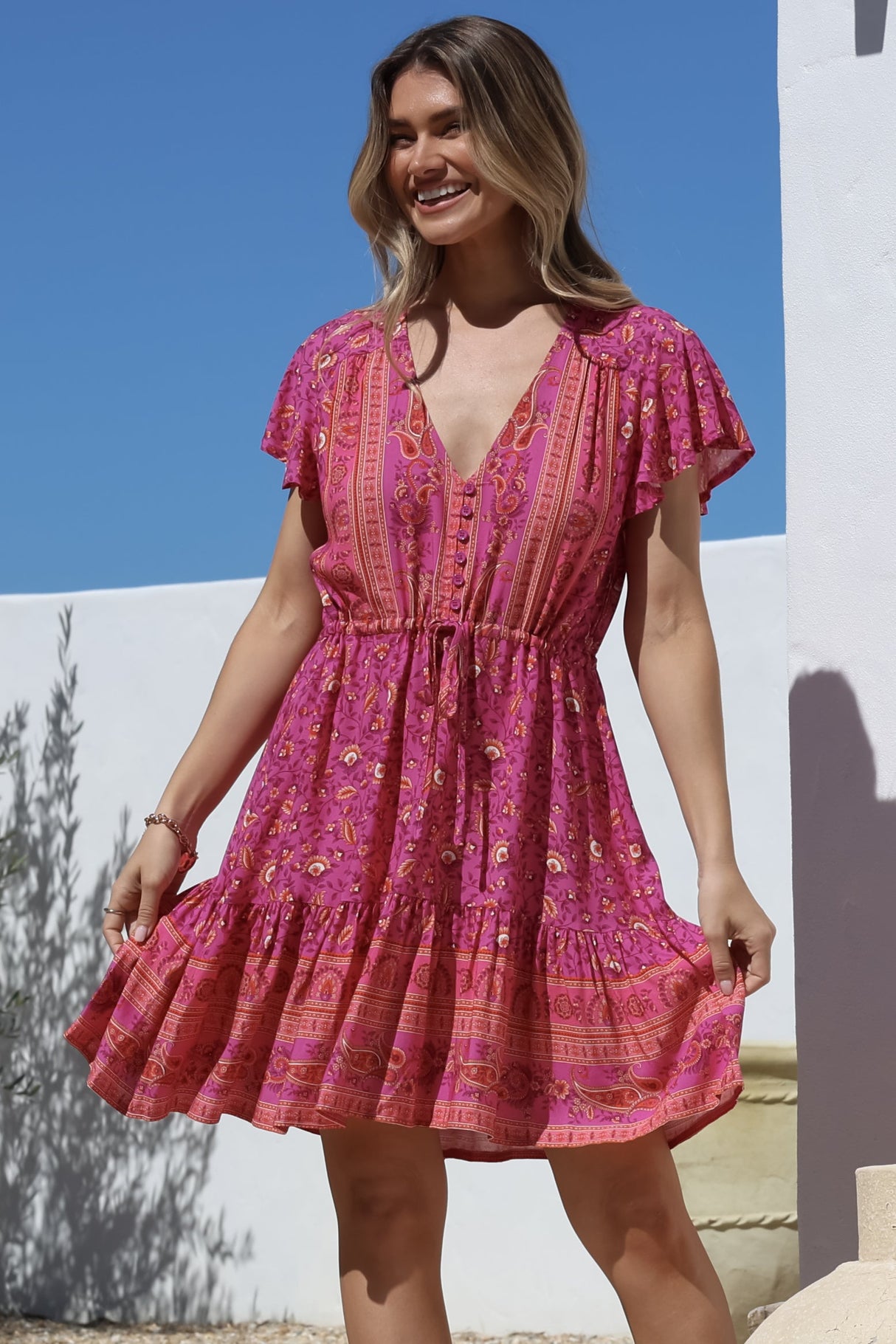 Lucille Mini Dress - Cap Sleeve A Line Dress in Quinne Print