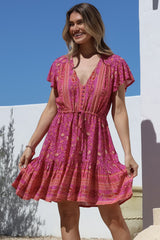 Lucille Mini Dress - Cap Sleeve A Line Dress in Quinne Print