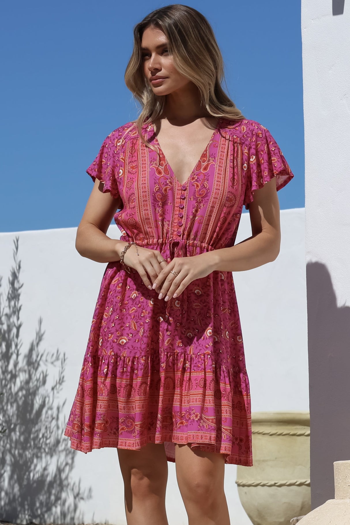 Lucille Mini Dress - Cap Sleeve A Line Dress in Quinne Print