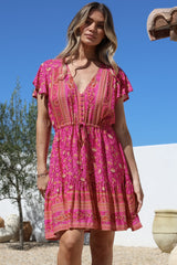 Lucille Mini Dress - Cap Sleeve A Line Dress in Quinne Print