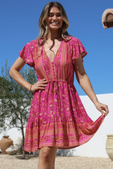 Lucille Mini Dress - Cap Sleeve A Line Dress in Quinne Print
