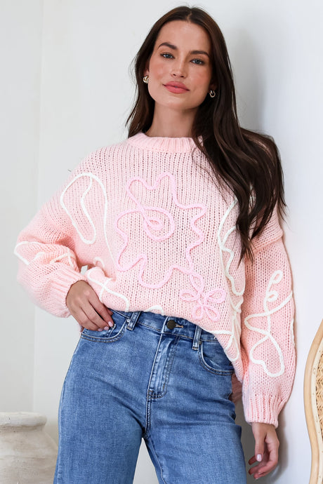 Model wearing Lulu Jumper in Baby Pink from Salty Crush