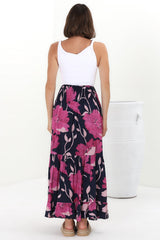 Lulu Maxi Skirt - Shirred Elasticated Waist Tiered Skirt in Ambi Print