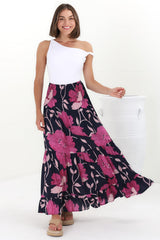 Lulu Maxi Skirt - Shirred Elasticated Waist Tiered Skirt in Ambi Print