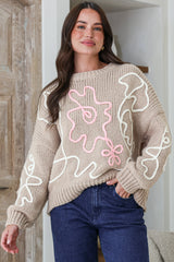 Model wearing Lulu Jumper in Taupe from Salty Crush