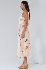 Luna Midi Dress - Tie Up Strap Tiered Sun Dress in Seasons Print