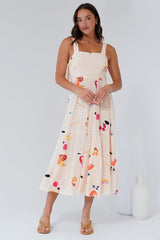 Luna Midi Dress - Tie Up Strap Tiered Sun Dress in Seasons Print
