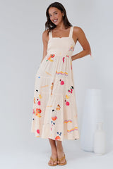 Luna Midi Dress - Tie Up Strap Tiered Sun Dress in Seasons Print