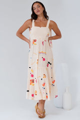 Luna Midi Dress - Tie Up Strap Tiered Sun Dress in Seasons Print