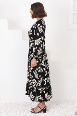 Lunan Maxi Dress - Long Smock Dress with Matching Waist Tie in Stassie Print