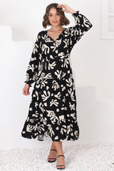 Lunan Maxi Dress - Long Smock Dress with Matching Waist Tie in Stassie Print