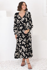 Lunan Maxi Dress - Long Smock Dress with Matching Waist Tie in Stassie Print