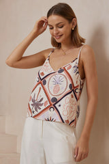 Luno Cami - Relaxed V Neck Adjustable Strap Top in Zaidin Print