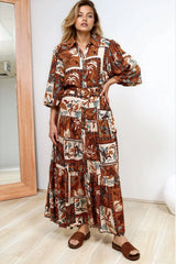 Luxley Maxi Dress - Collared Button Down Shirt Dress with Matching Belt in Jaya Muse Print