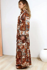 Luxley Maxi Dress - Collared Button Down Shirt Dress with Matching Belt in Jaya Muse Print