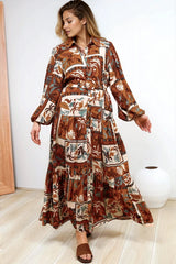 Luxley Maxi Dress - Collared Button Down Shirt Dress with Matching Belt in Jaya Muse Print