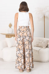 Lyanna Pants Paper Bag High Waisted Wide Leg Pants with Floral Print