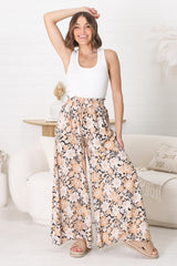 Lyanna Pants Paper Bag High Waisted Wide Leg Pants with Floral Print