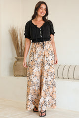 Lyanna Pants Paper Bag High Waisted Wide Leg Pants with Floral Print