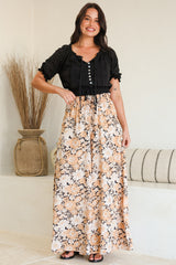 Lyanna Pants Paper Bag High Waisted Wide Leg Pants with Floral Print