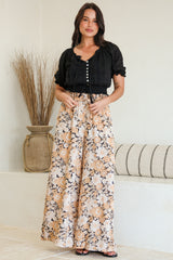 Lyanna Pants Paper Bag High Waisted Wide Leg Pants with Floral Print