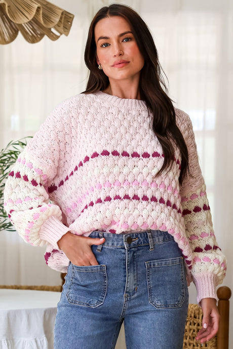 Model wearing Lyla Jumper in Pink from Salty Crush