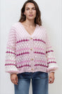Model wearing Lyla Cardigan in Pink from Salty Crush